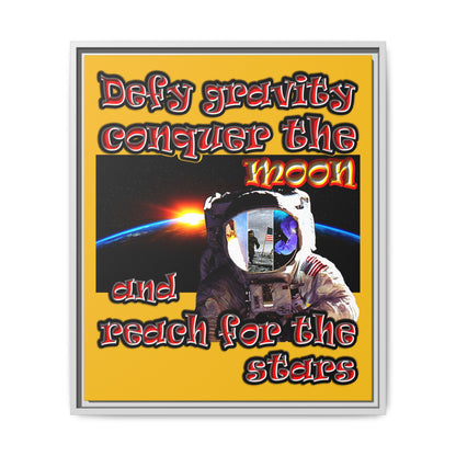 defy conquer reach - framed canvas art (yellow)