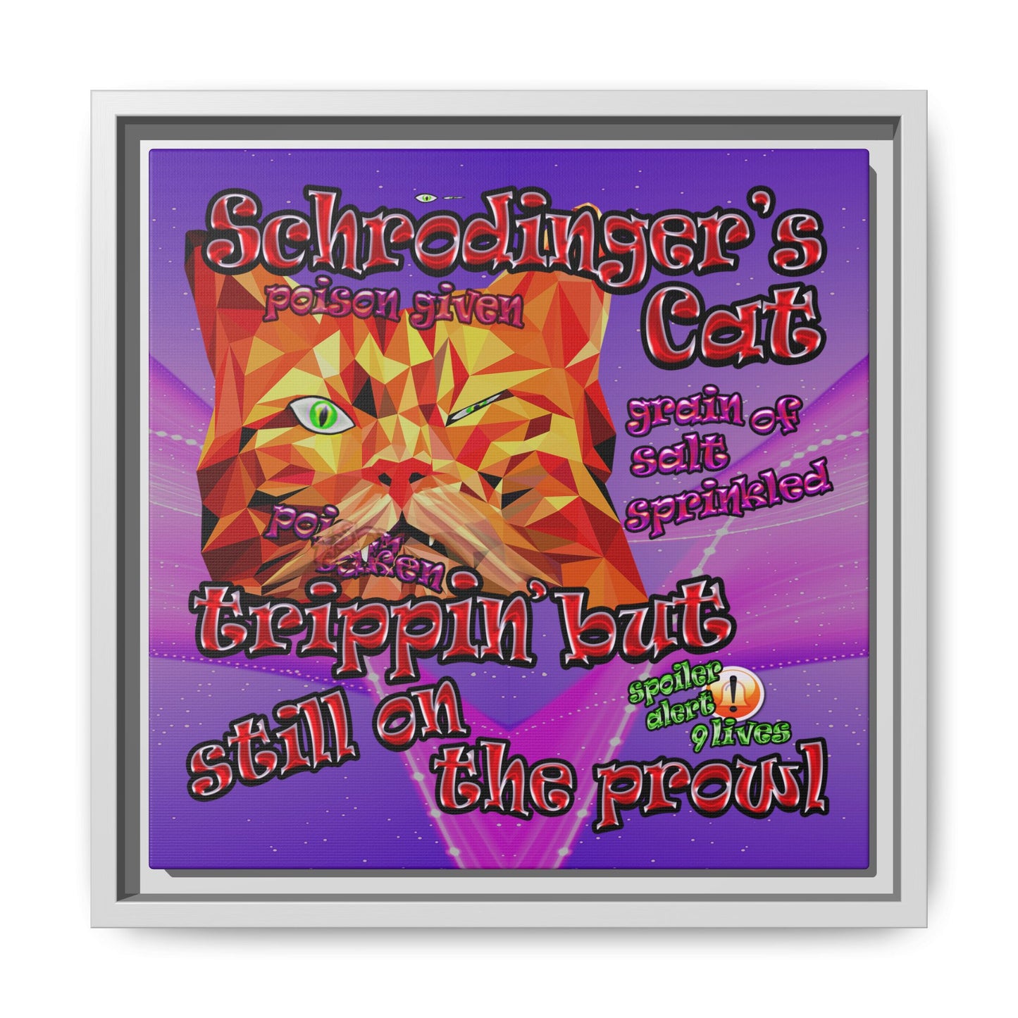 schrodinger's cat - framed canvas art (purple-pink wave)