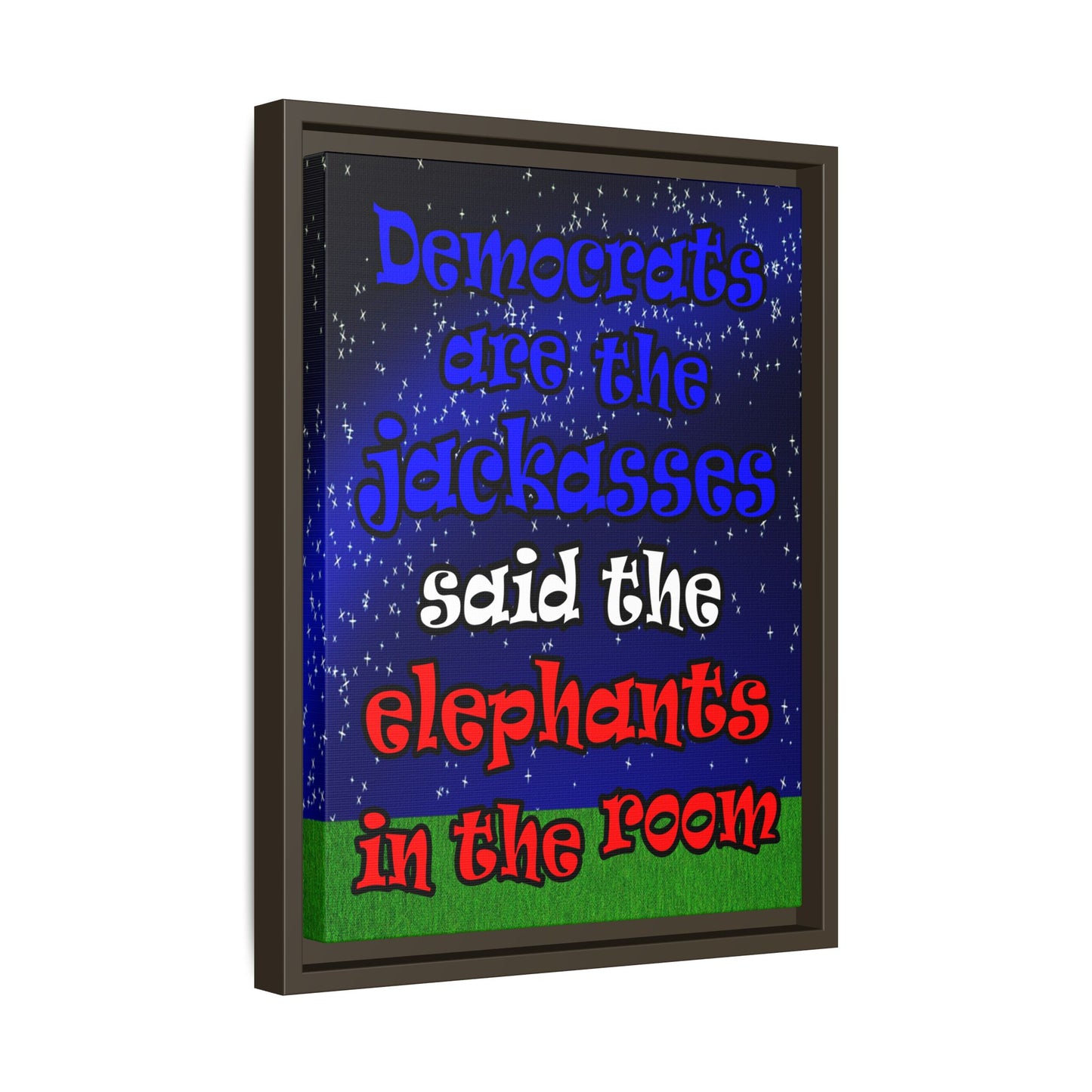 donkeys and elephants - framed canvas art ('snoops' background)