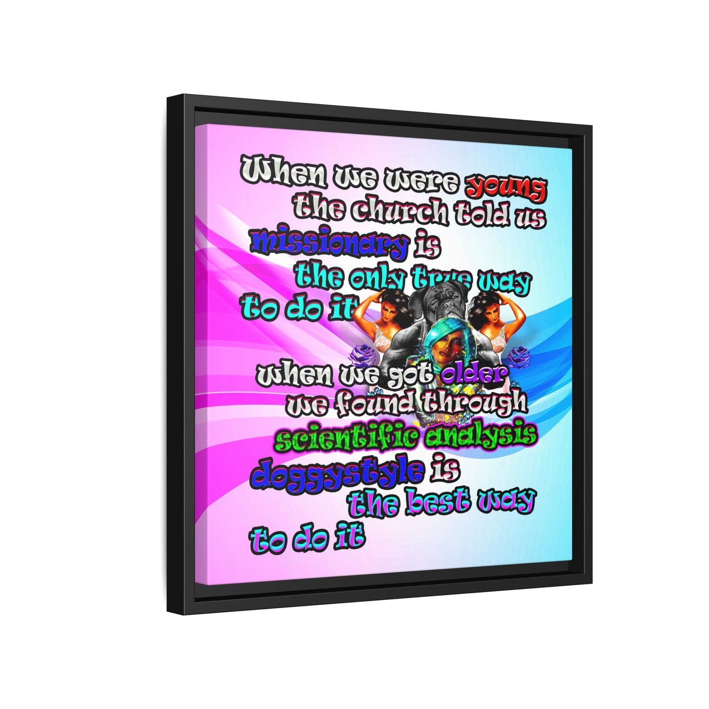 doggystyle - framed canvas art (light blue-pink wave)