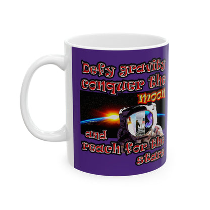 defy conquer reach - White Mug (purple)