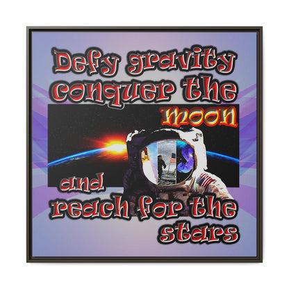 defy conquer reach - framed canvas art (light blue-pink wave)