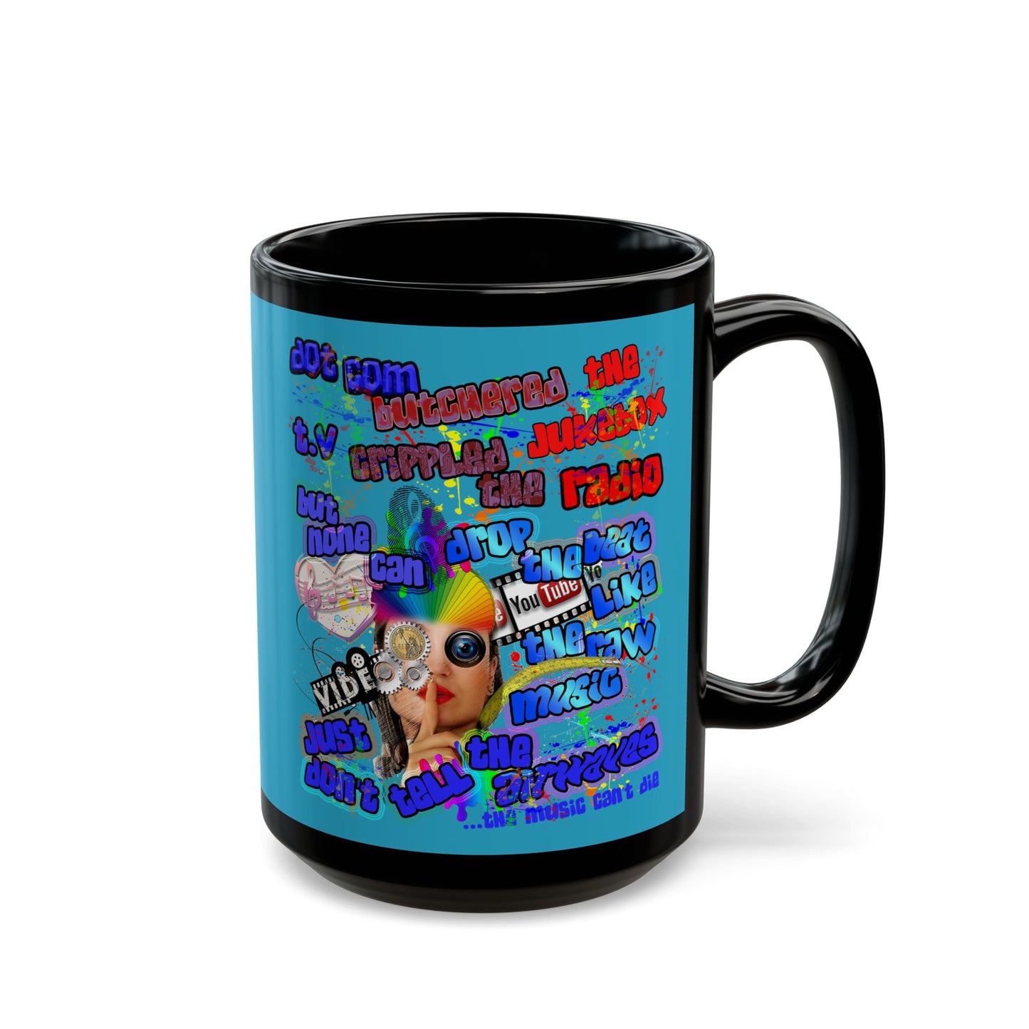 drop the beat - Black Mug (turquoise)