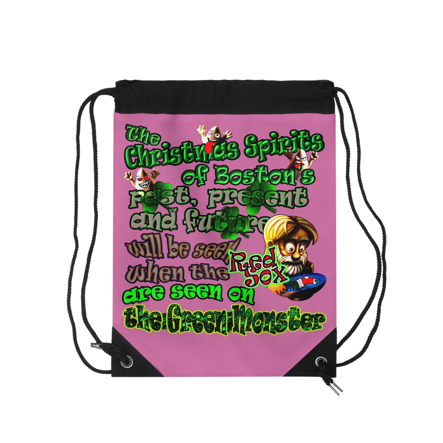 christmas spirits of boston - Drawstring Bag (light pink)