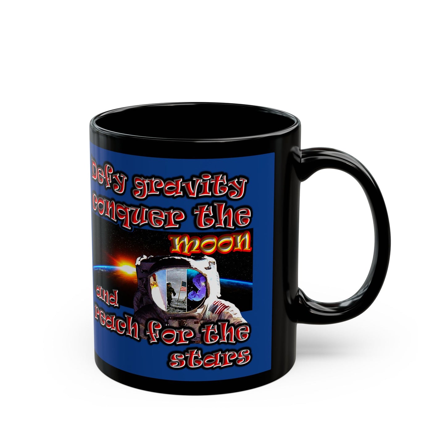 defy conquer reach - Black Mug (dark blue)