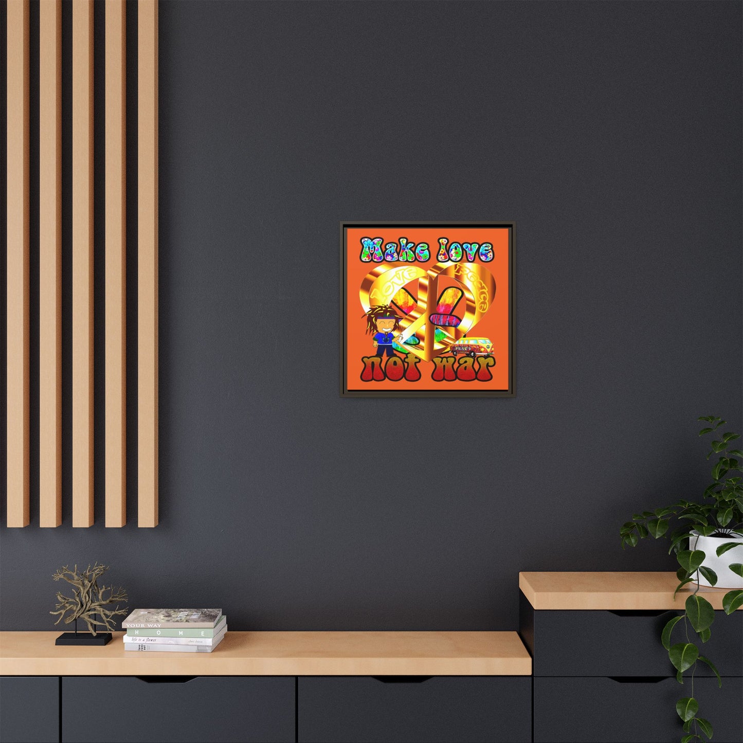 love peace - framed canvas art (orange)