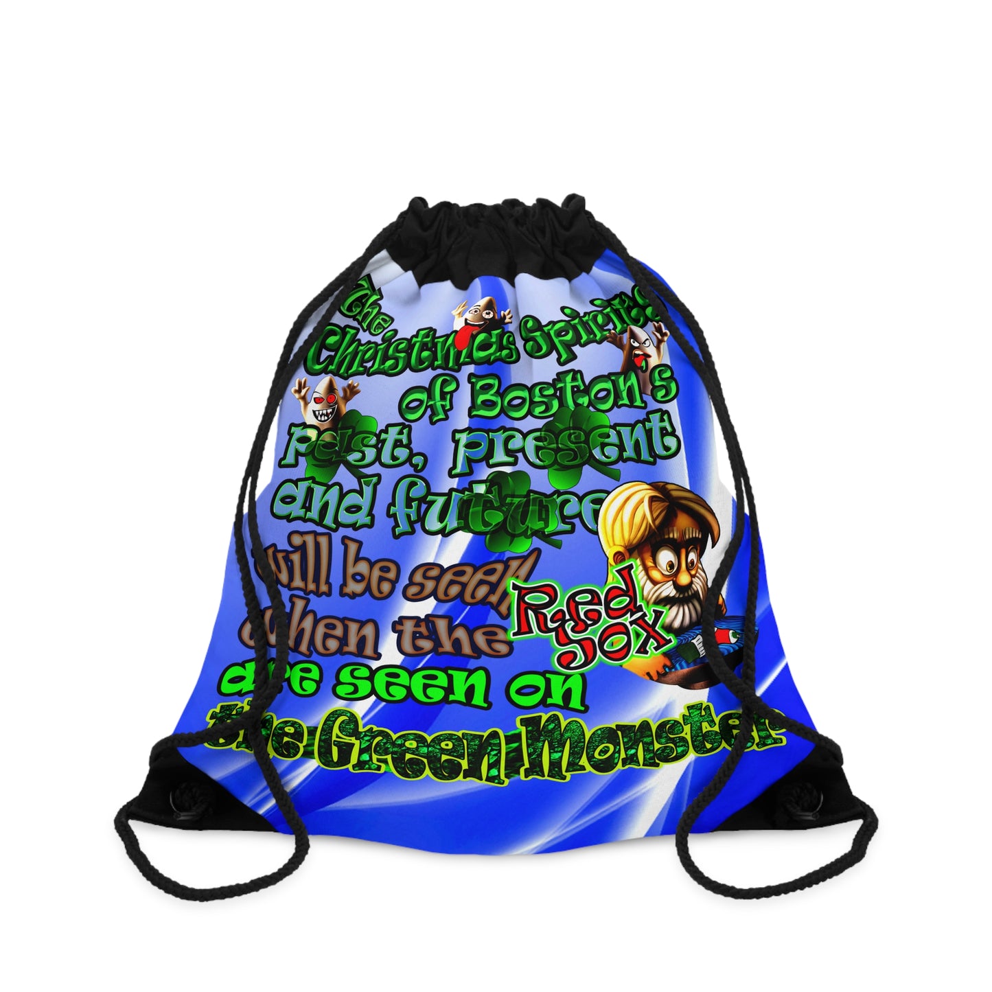 christmas spirits of boston - Drawstring Bag (blue-white wave)