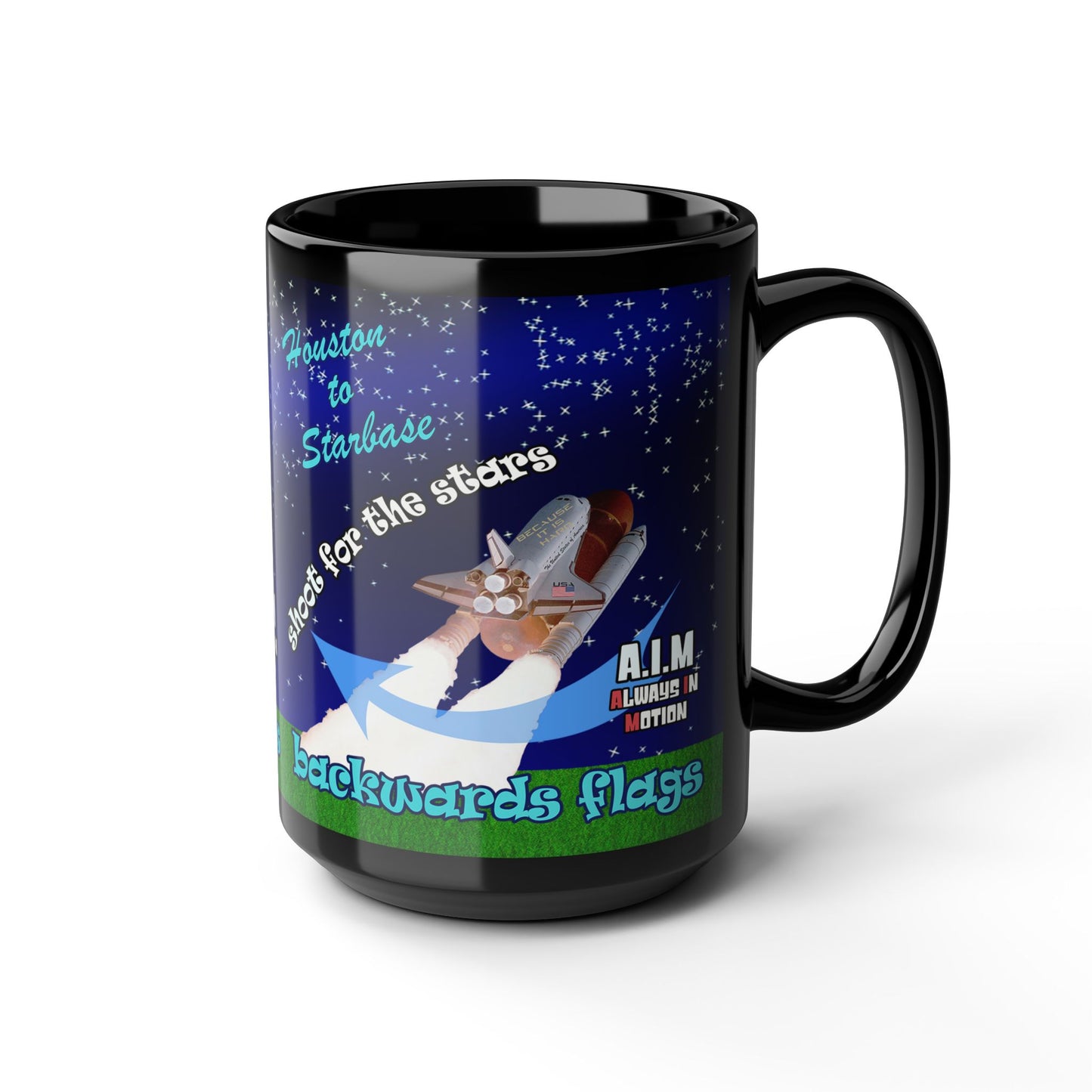 shoot for the stars - Black Mug ('snoops' background)