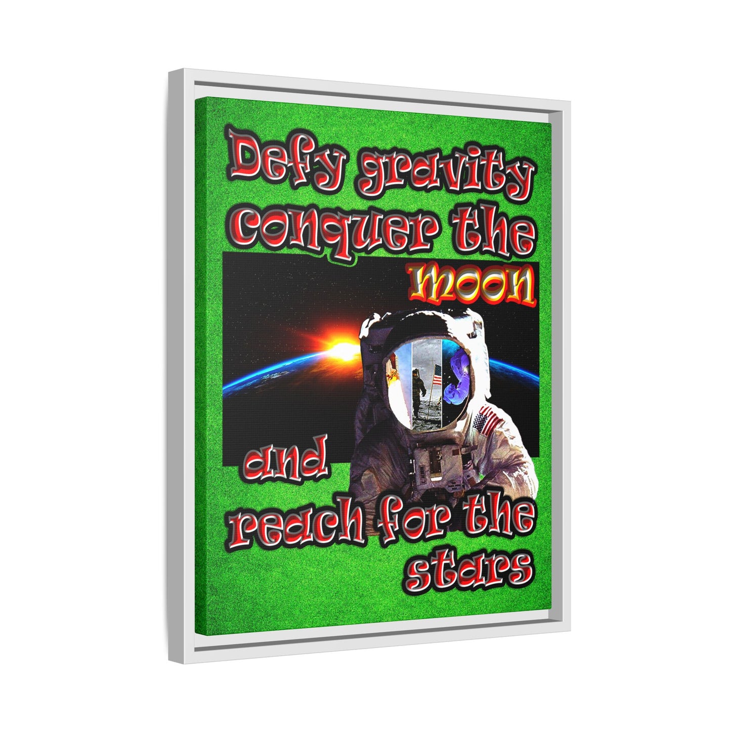 defy conquer reach - framed canvas art (green turf)