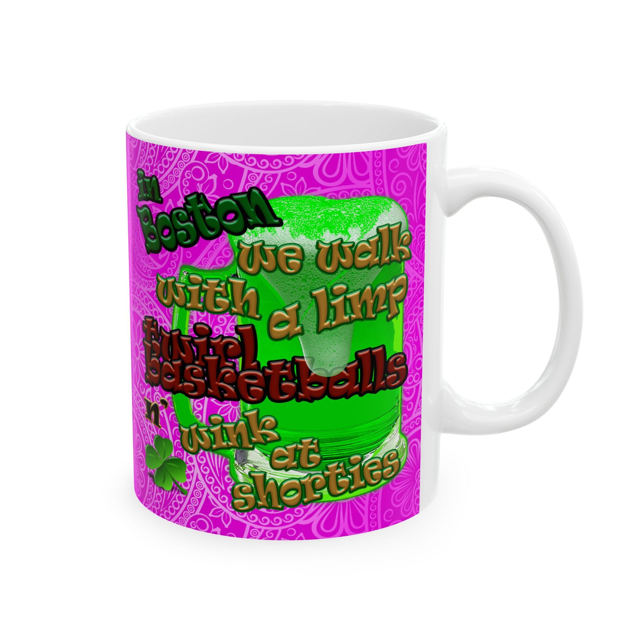 celtics logo - White Mug (pink swirl)