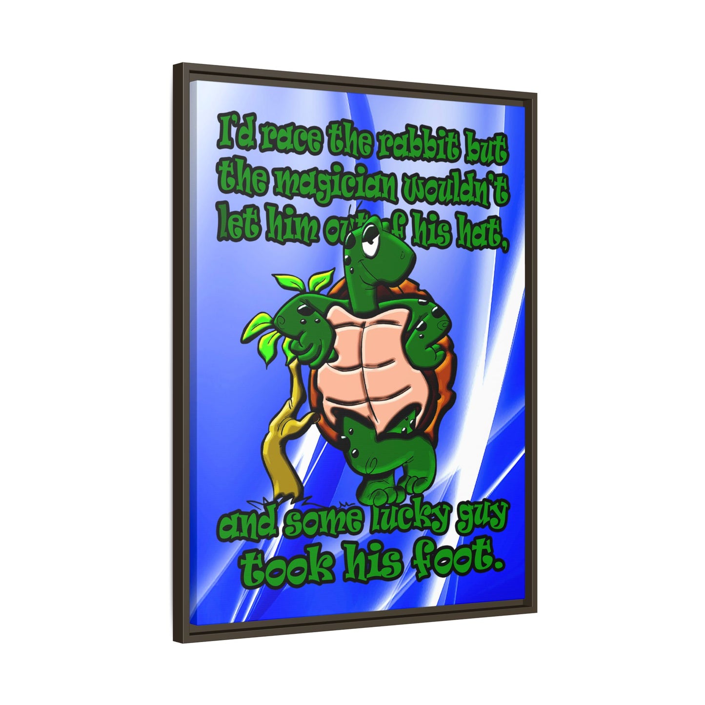 turtle race - framed canvas art (blue-white wave)