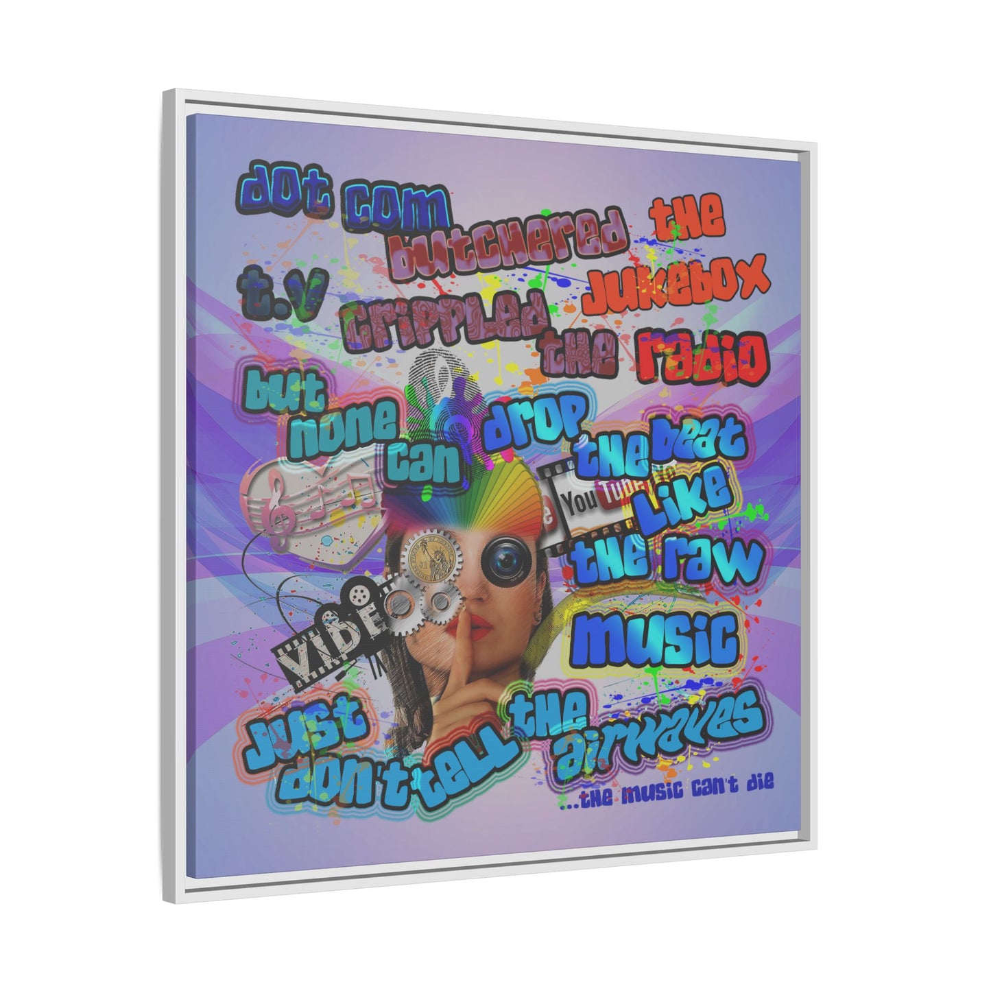 drop the beat - framed canvas art (light blue-pink wave)