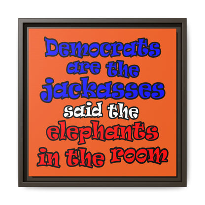 donkeys and elephants - framed canvas art (orange)