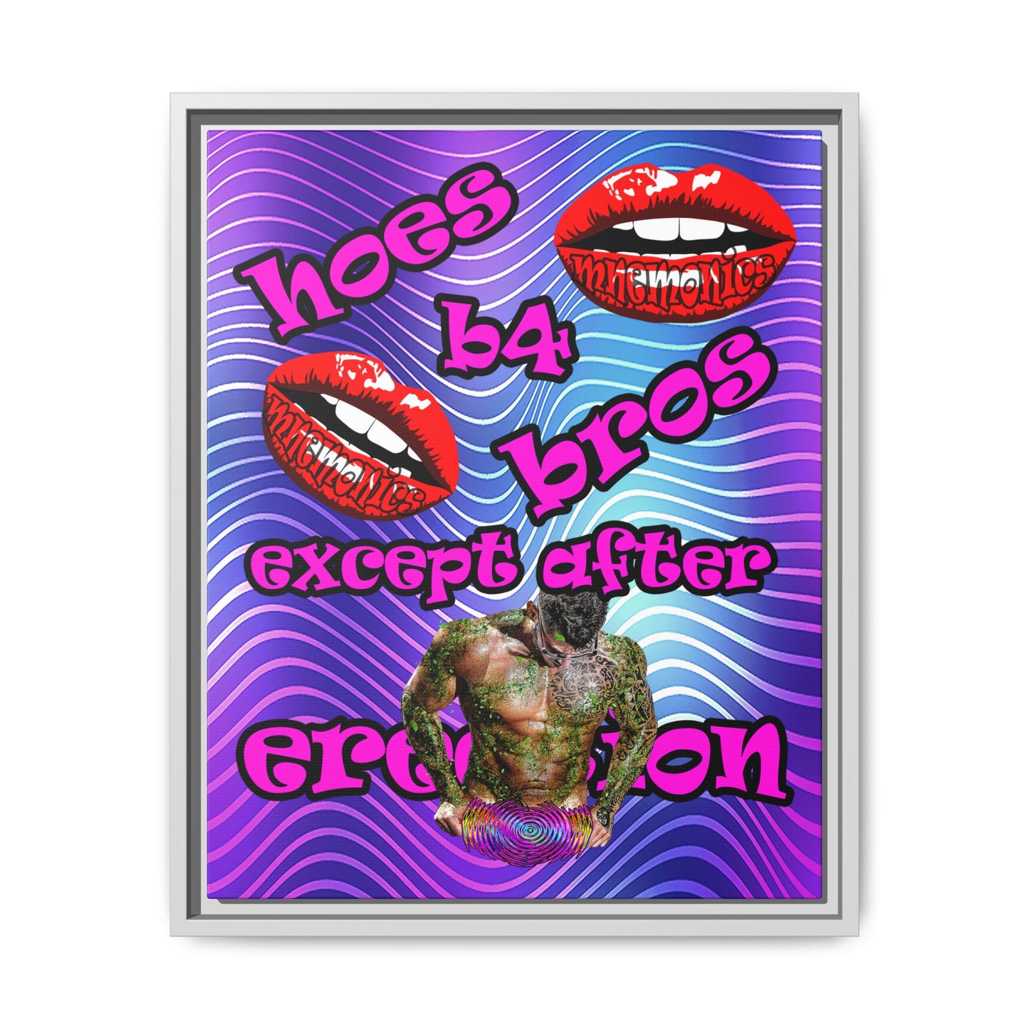 hoes b4 bros - framed canvas art (purple wave)