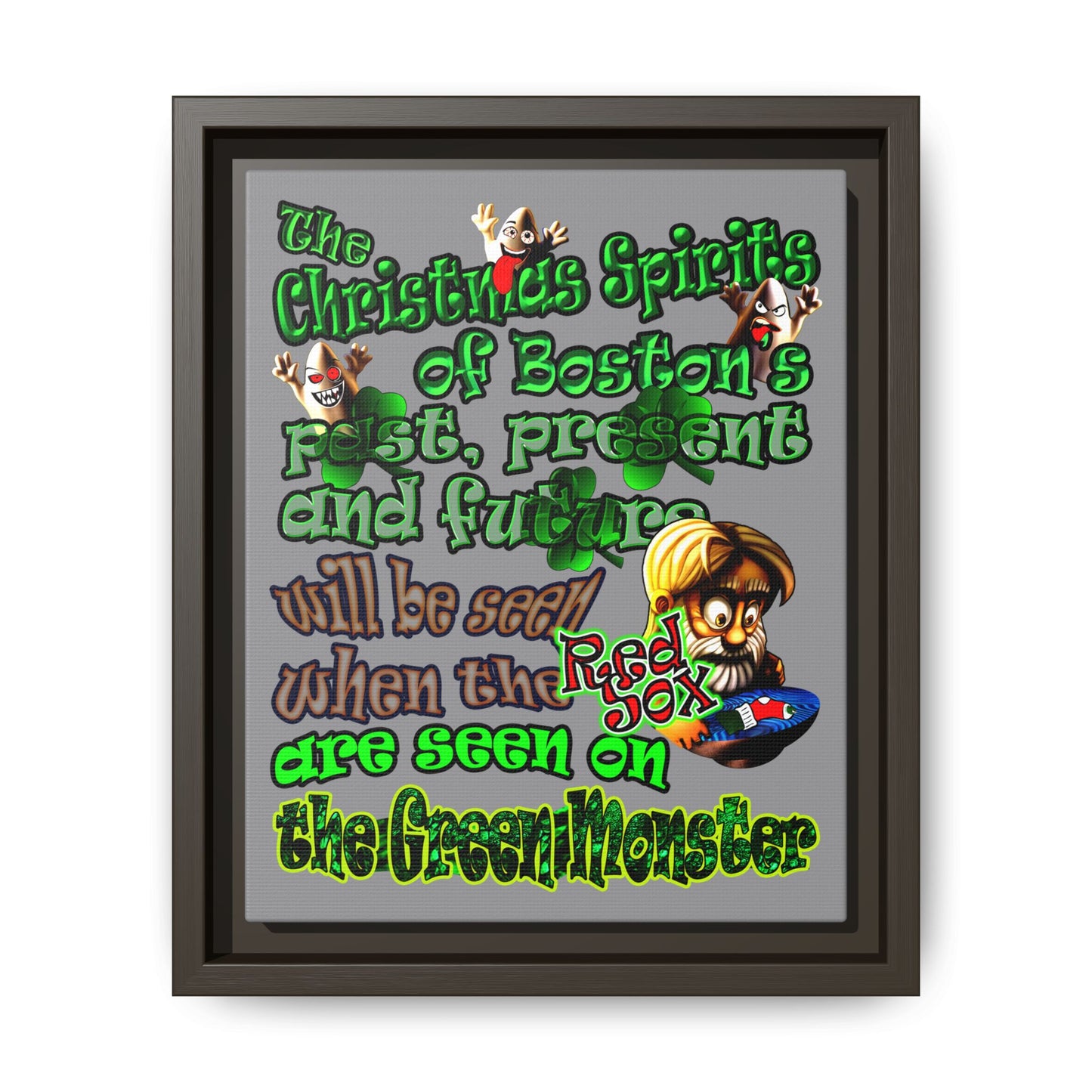 christmas spirits of boston - framed canvas art (grey)