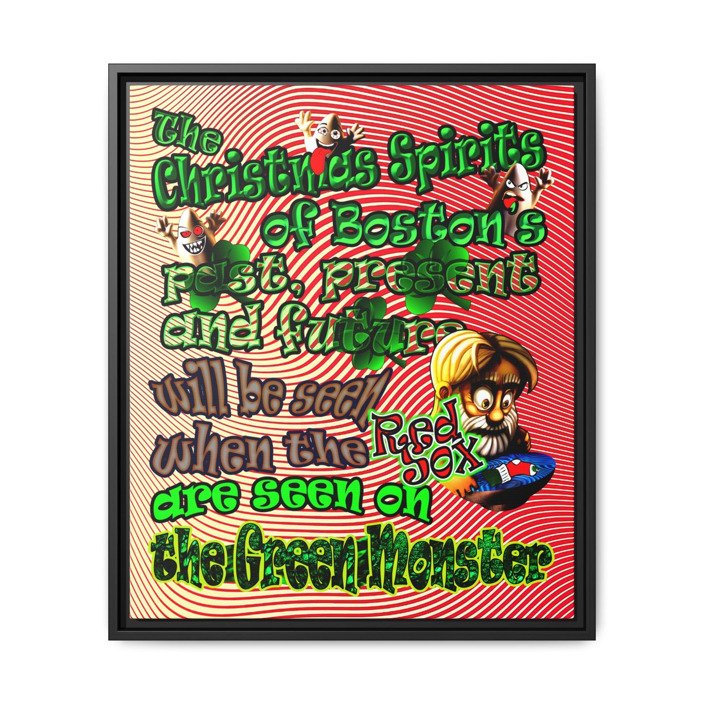 christmas spirits of boston - framed canvas art (yellow-orange wave)