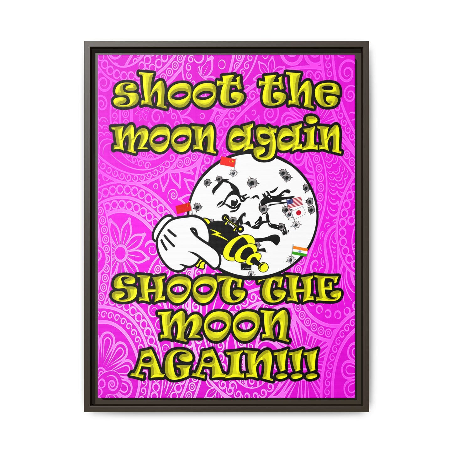 shoot the moon again - framed canvas art (pink swirl)