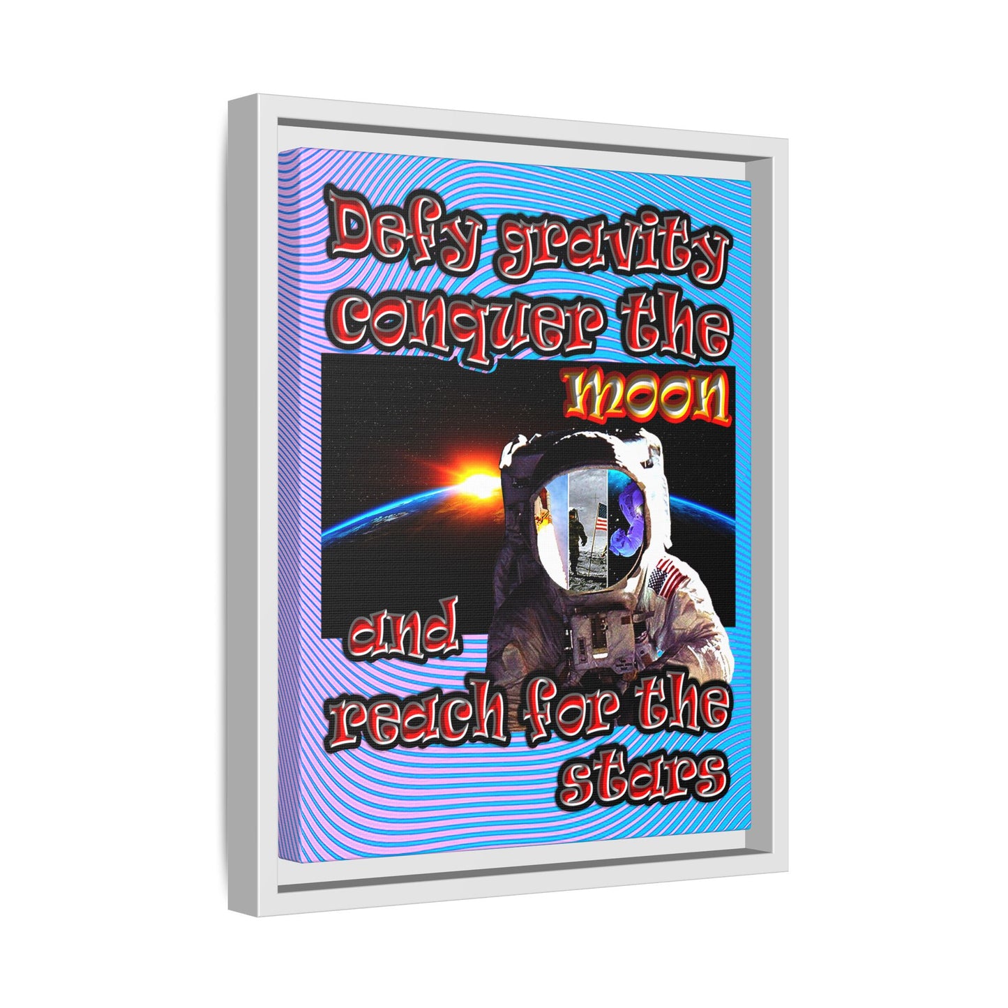 defy conquer reach - framed canvas art (light blue-purple wave)