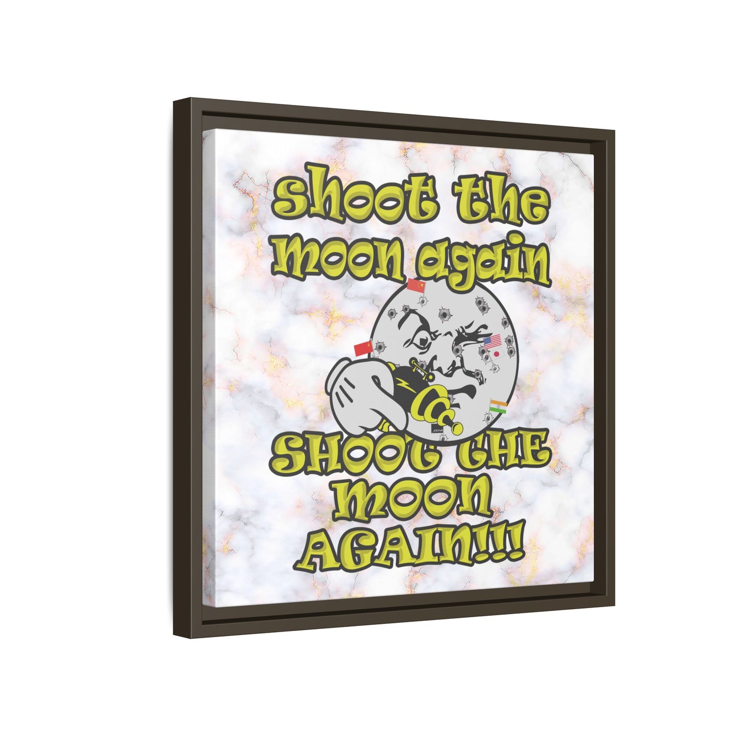 shoot the moon again - framed canvas art (white marble)