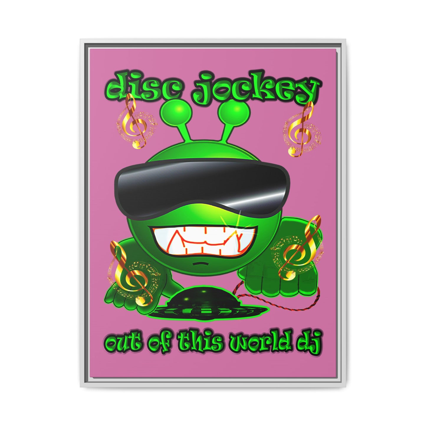 disc jockey - framed canvas art (light pink)