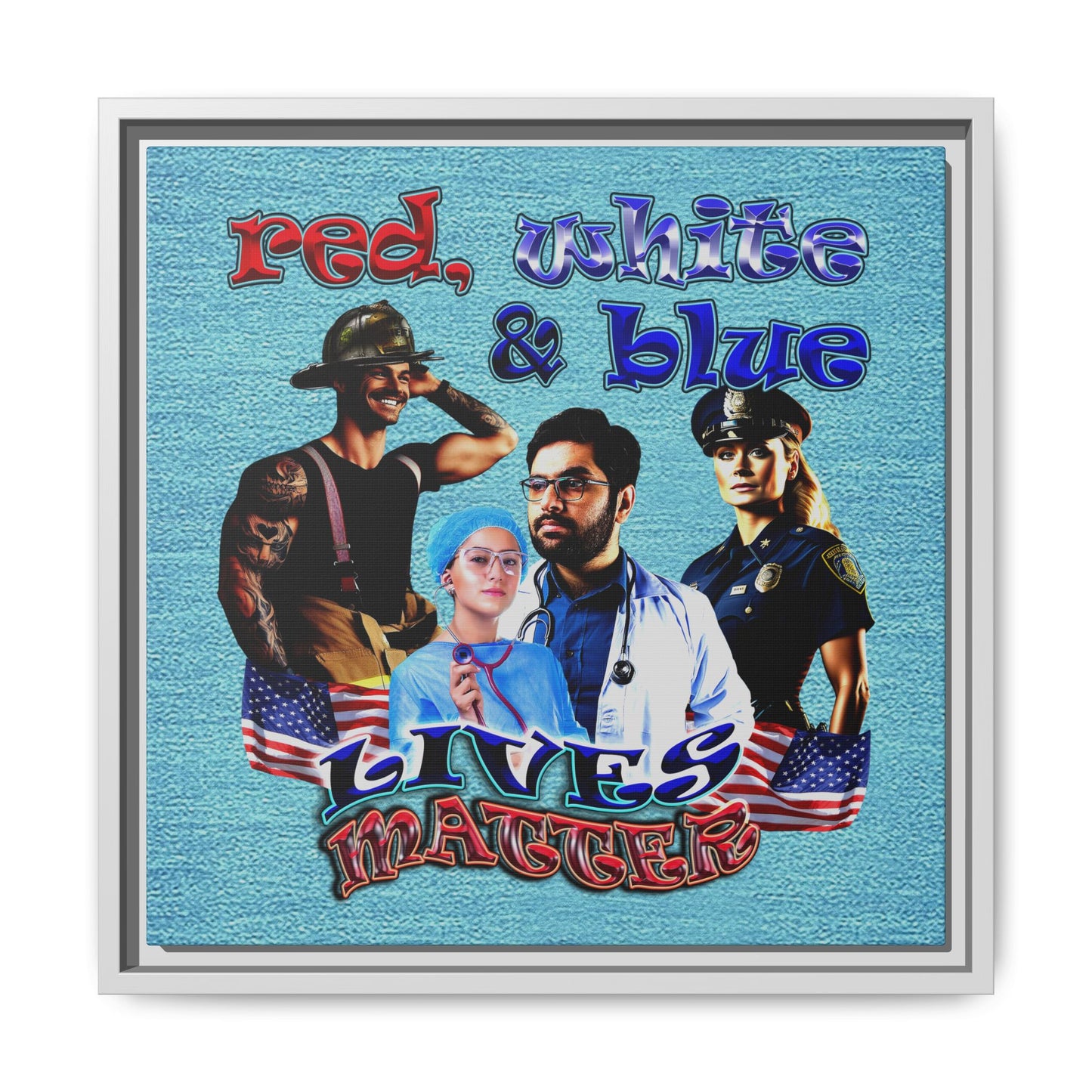 rw&b lives matter - framed canvas art (faded blue)