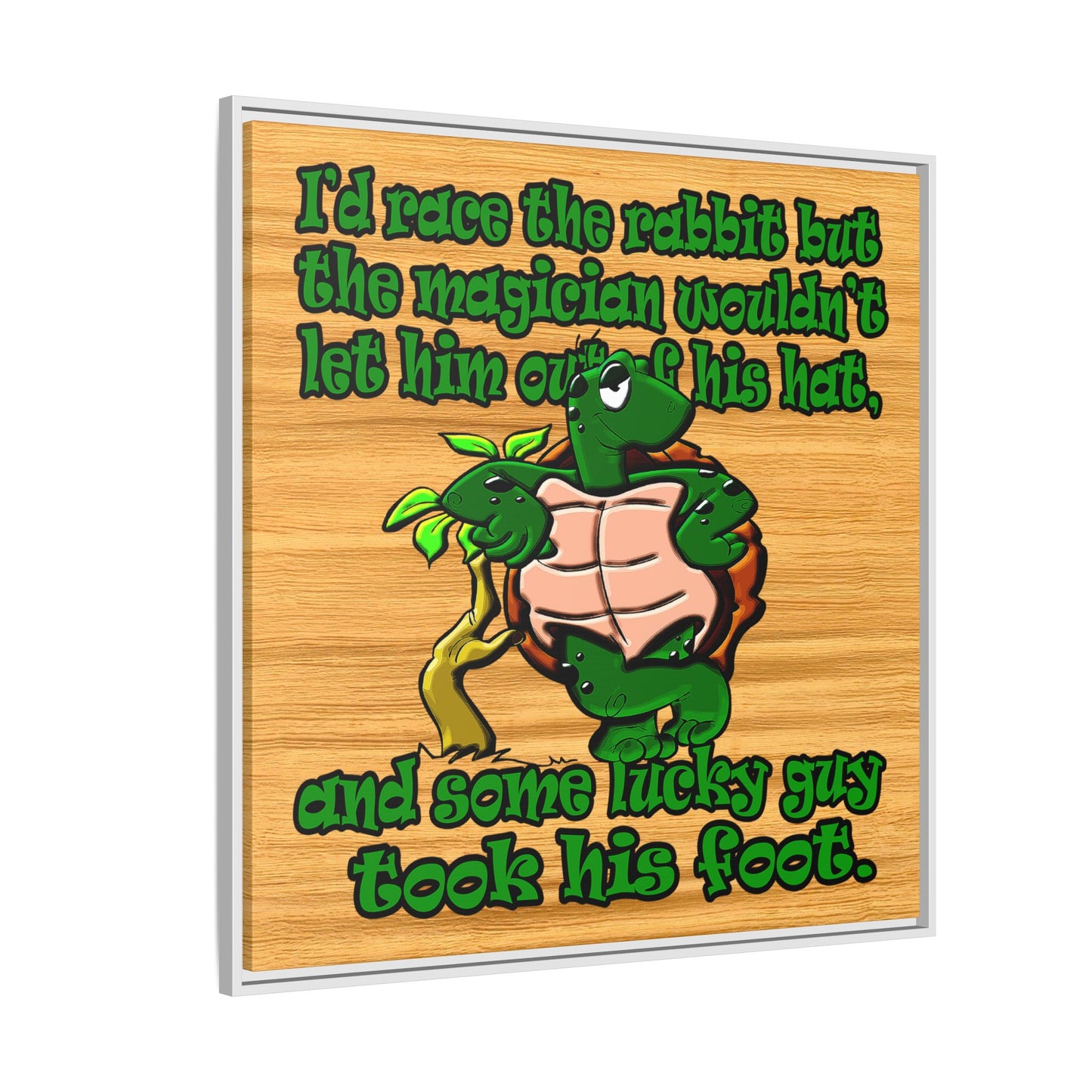 turtle race - framed canvas art (butterscotch wood finish)