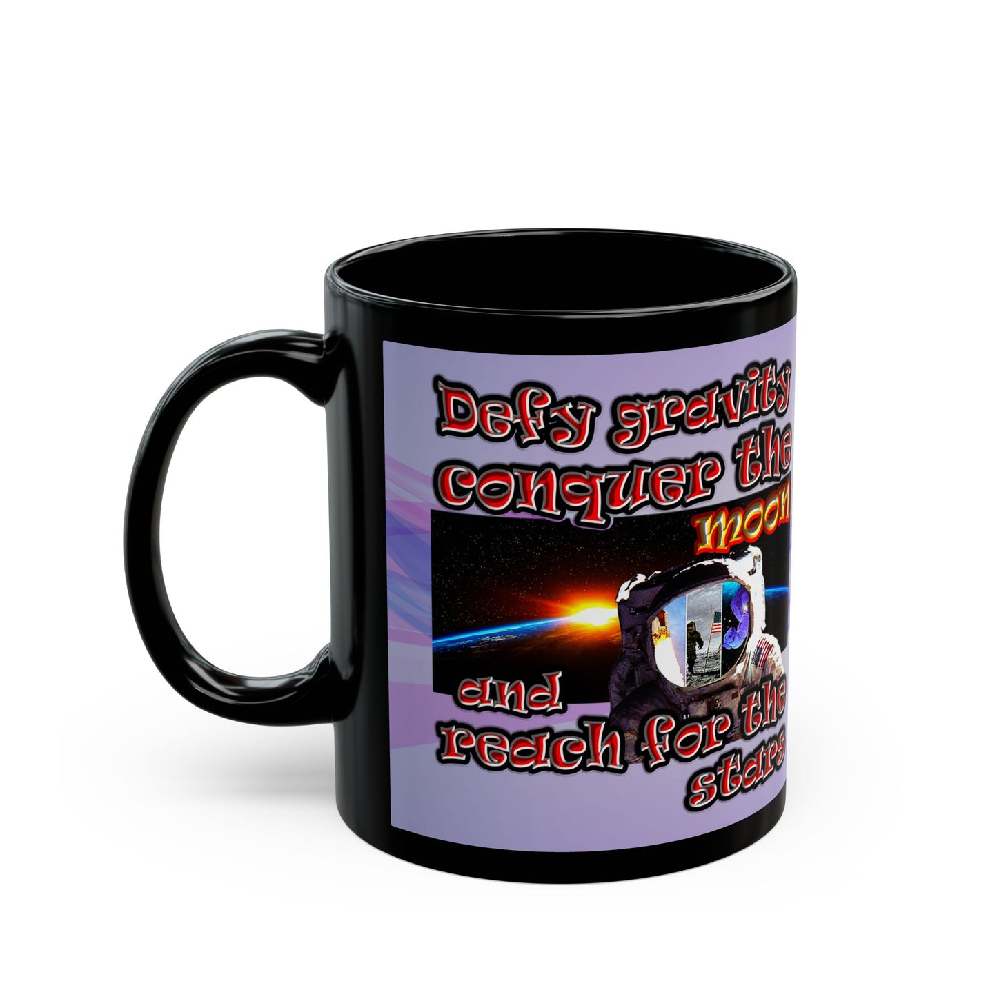 defy conquer reach - Black Mug (light blue-pink wave)