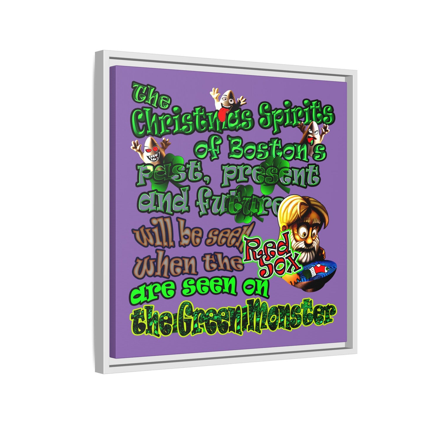 christmas spirits of boston - framed canvas art (light purple)