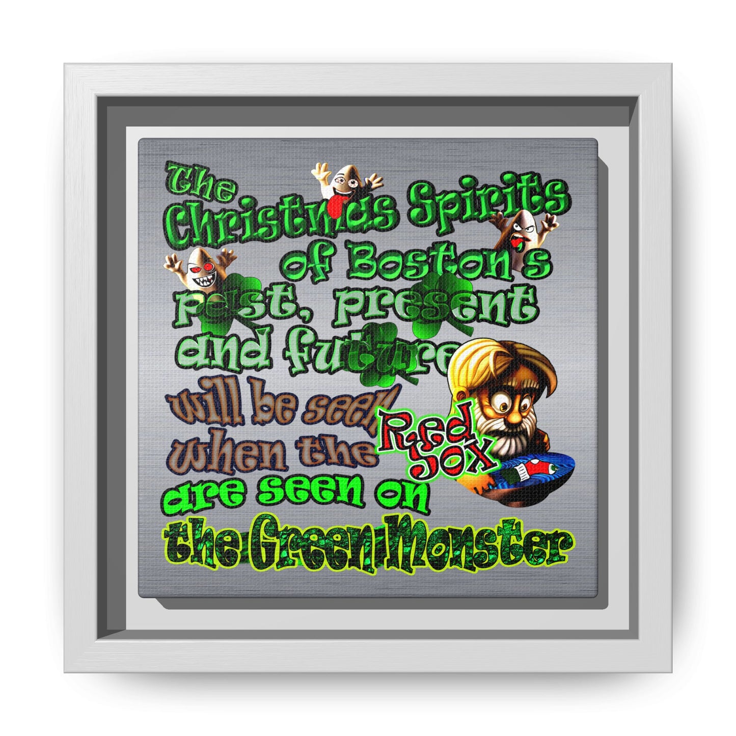 christmas spirits of boston - framed canvas art (brushed nickel)