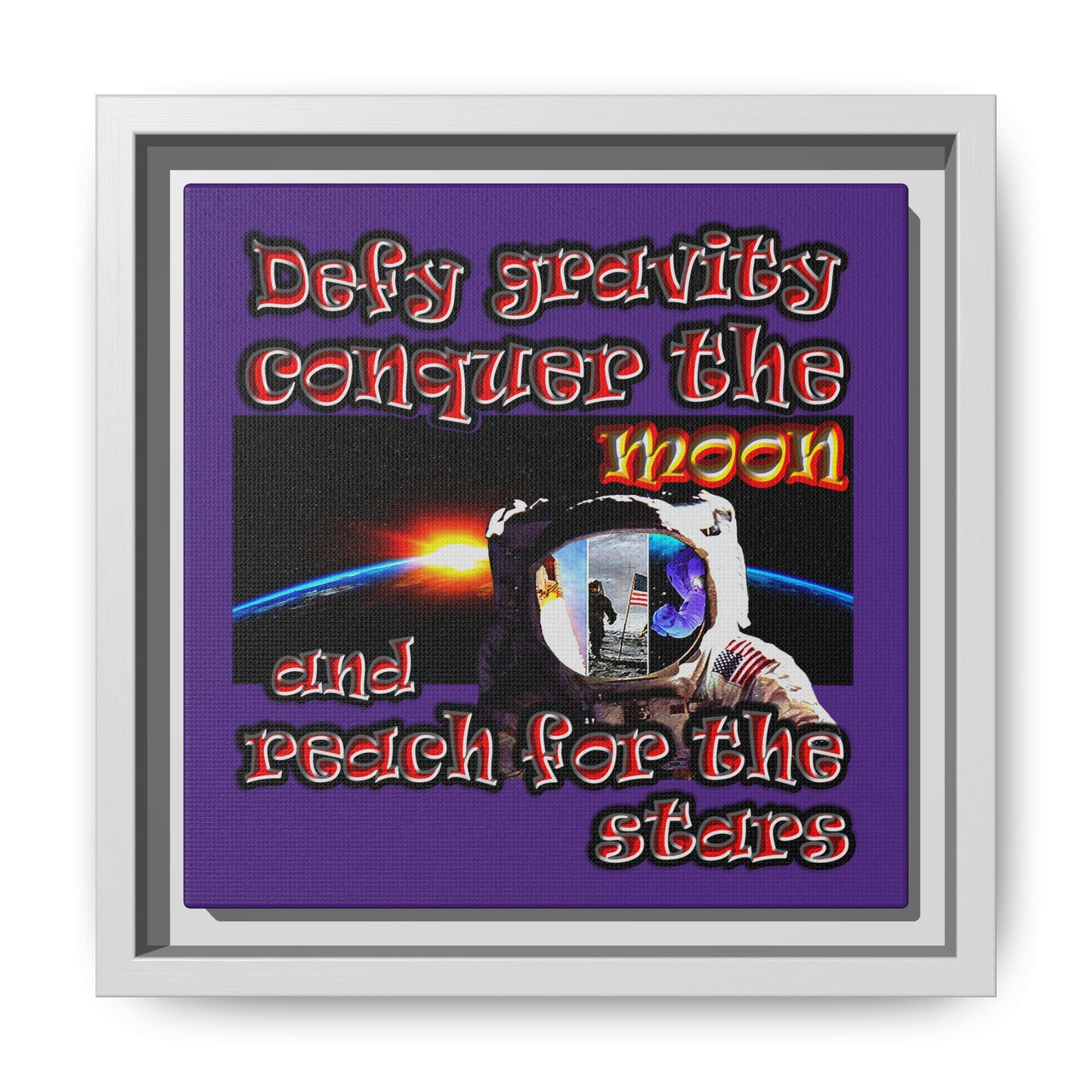 defy conquer reach - framed canvas art (purple)
