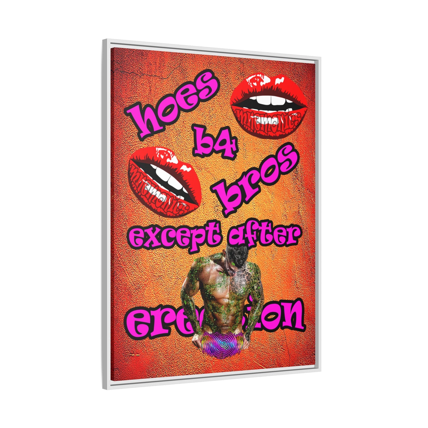 hoes b4 bros - framed canvas art (burnt orange)