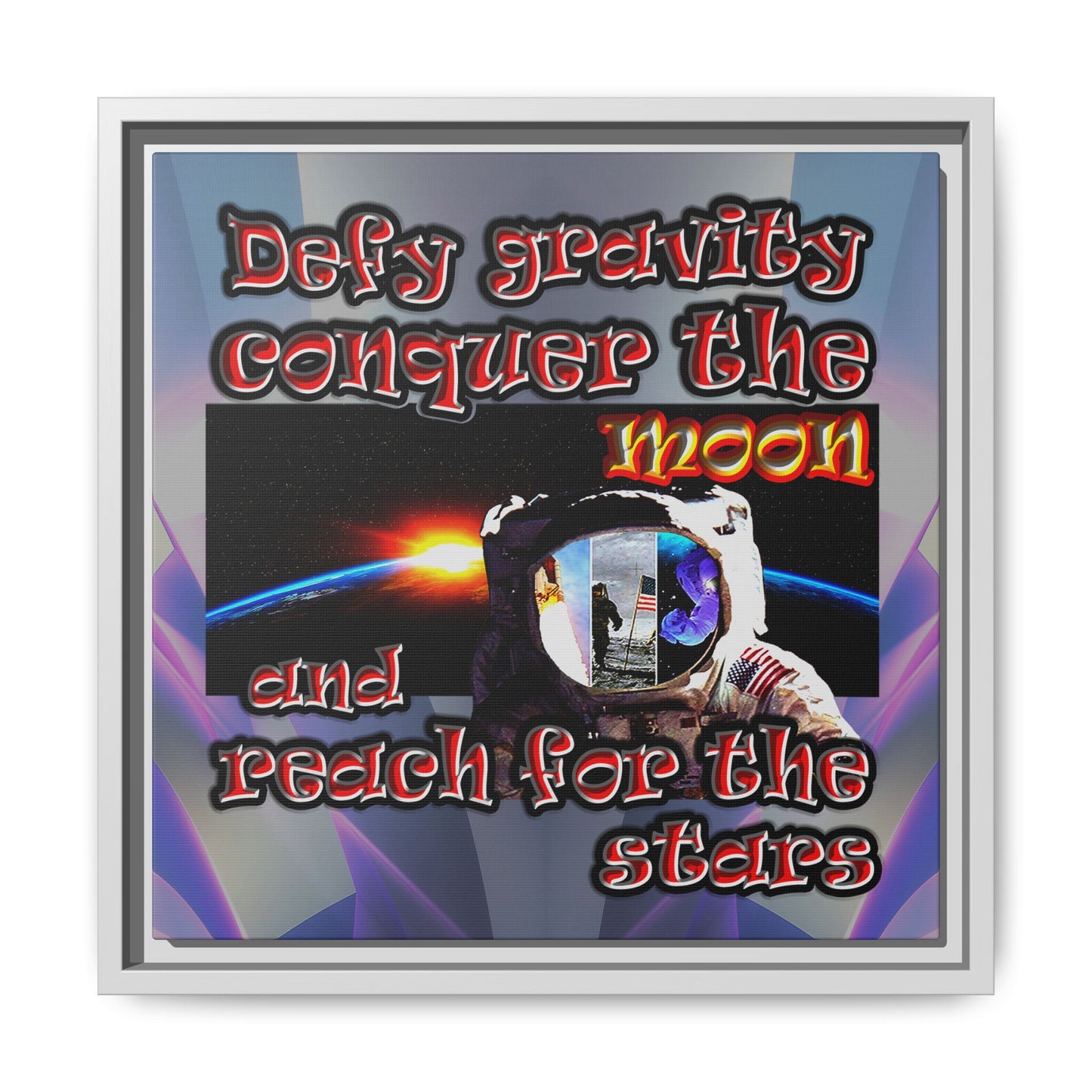defy conquer reach - framed canvas art (grey-pink wave)
