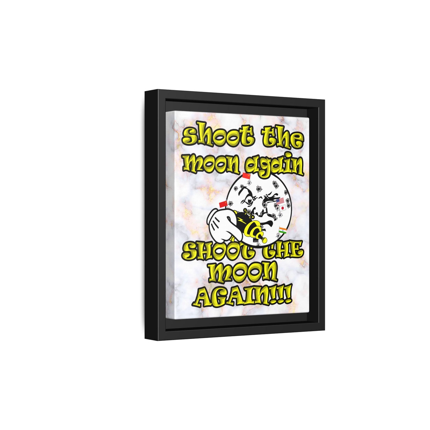 shoot the moon again - framed canvas art (white marble)