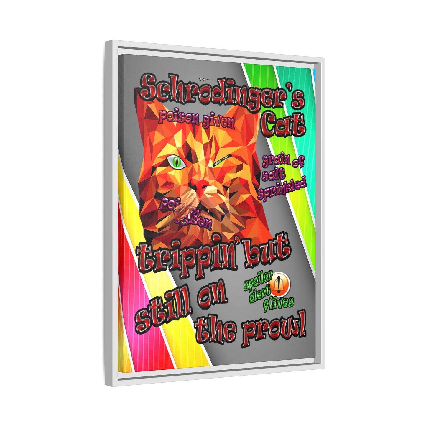 schrodinger's cat - framed canvas art (rainbow split)