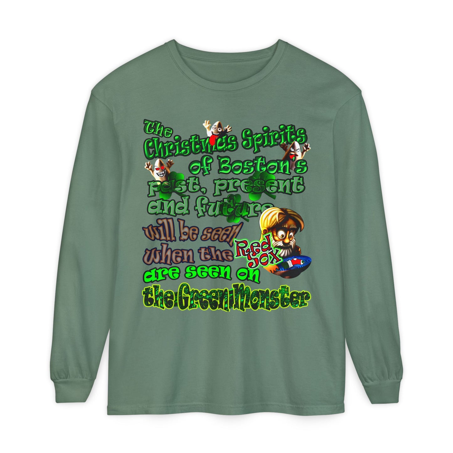 christmas spirits of boston - Unisex Garment-dyed Long Sleeve T-Shirt
