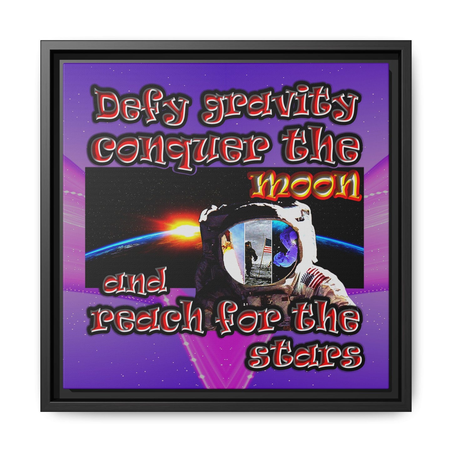 defy conquer reach - framed canvas art (purple-pink wave)