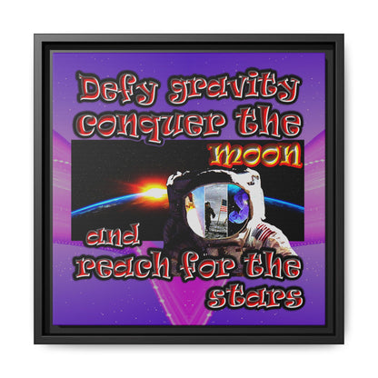 defy conquer reach - framed canvas art (purple-pink wave)