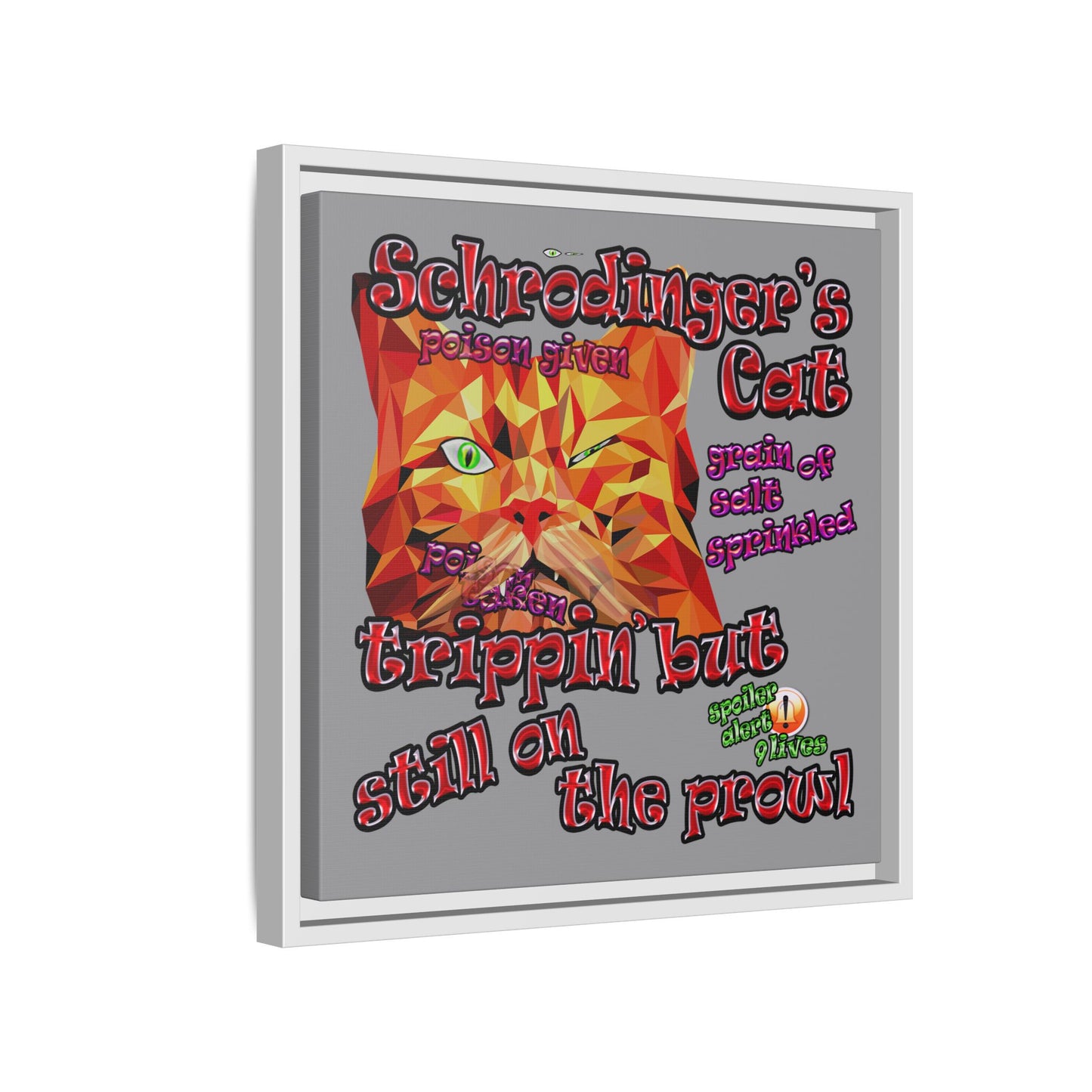 schrodinger's cat - framed canvas art (grey)
