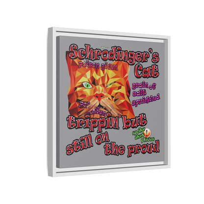 schrodinger's cat - framed canvas art (grey)