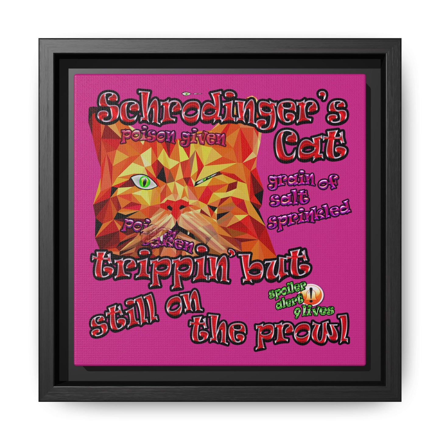 schrodinger's cat - framed canvas art (pink)