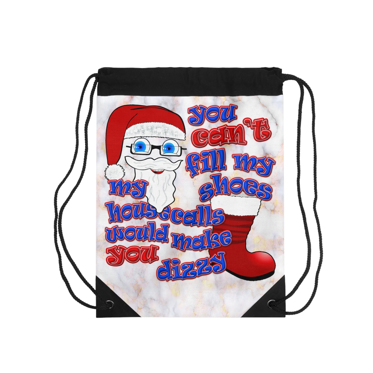 santa's shoes - Drawstring Bag (white marble)