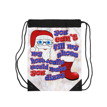 santa's shoes - Drawstring Bag (white marble)