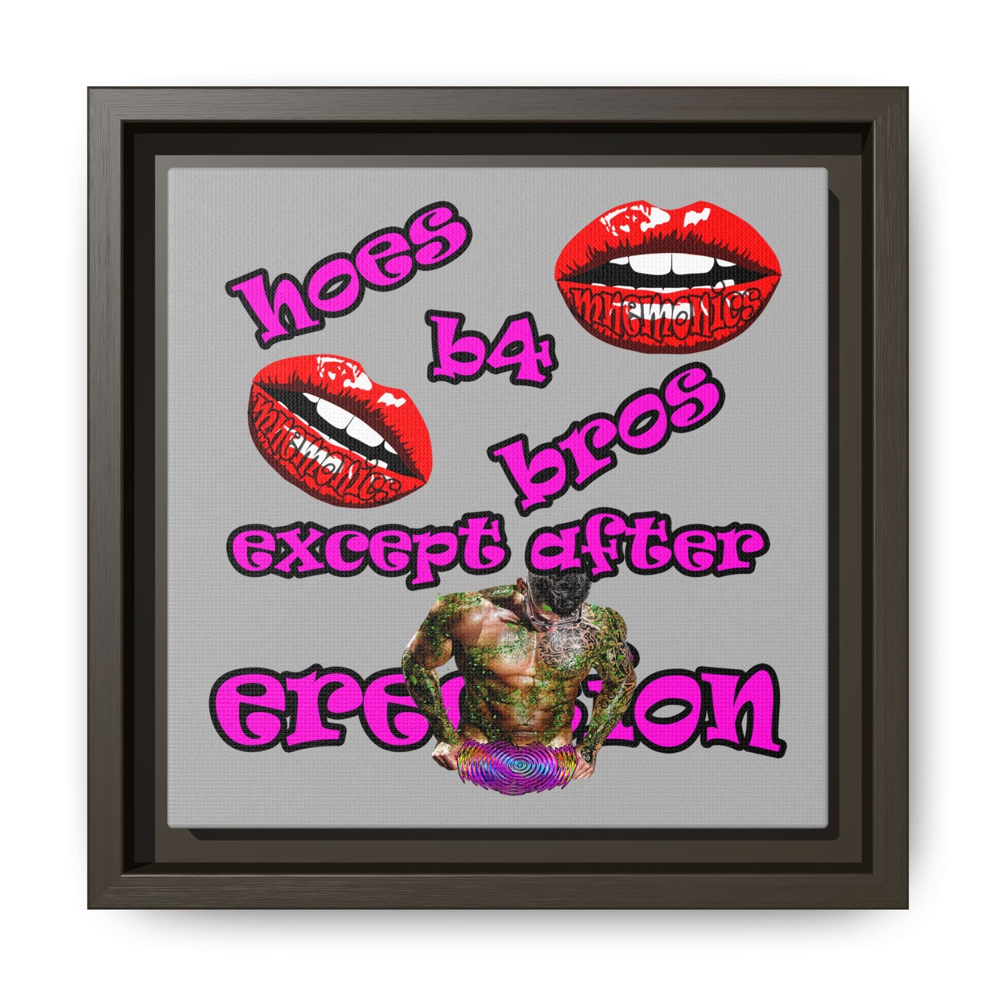 hoes b4 bros - framed canvas art (light grey)