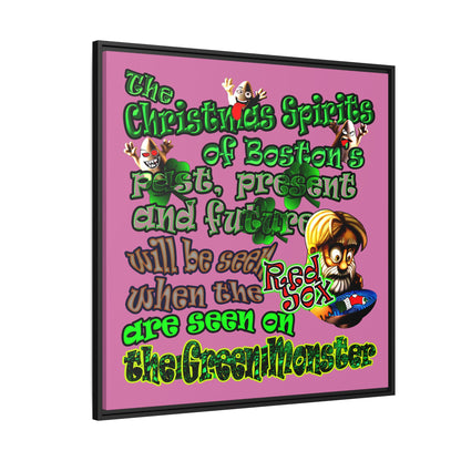 christmas spirits of boston - framed canvas art (light pink)