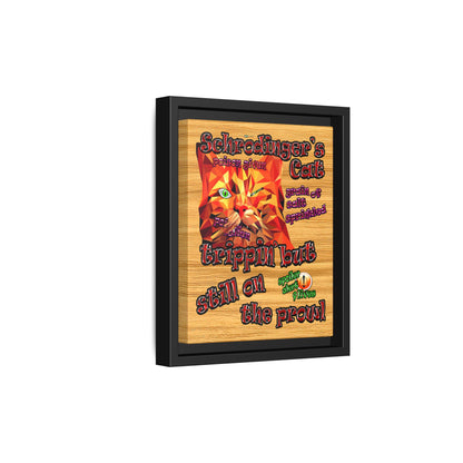 schrodinger's cat - framed canvas art (butterscotch wood finish)