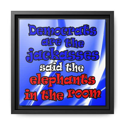 donkeys and elephants - framed canvas art (blue-white wave)