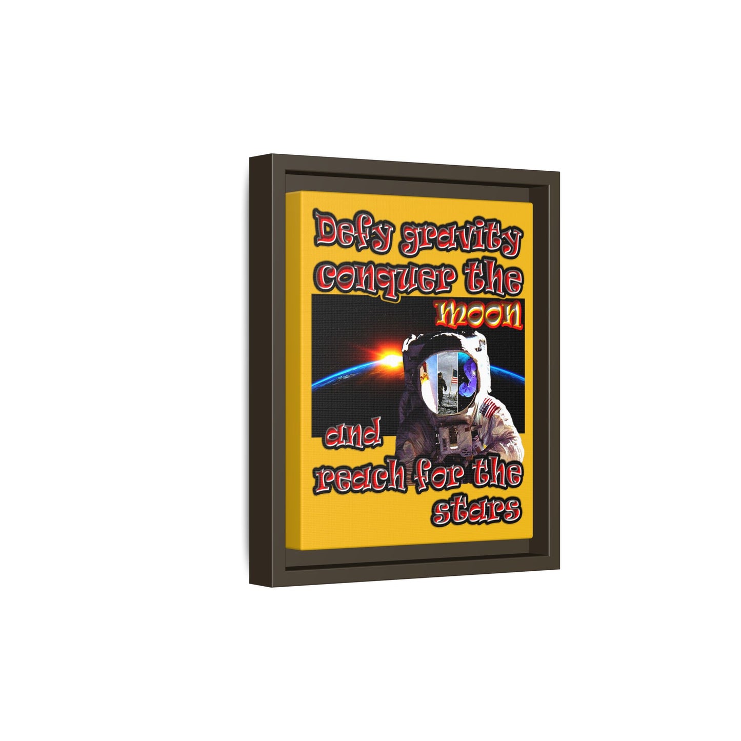 defy conquer reach - framed canvas art (yellow)