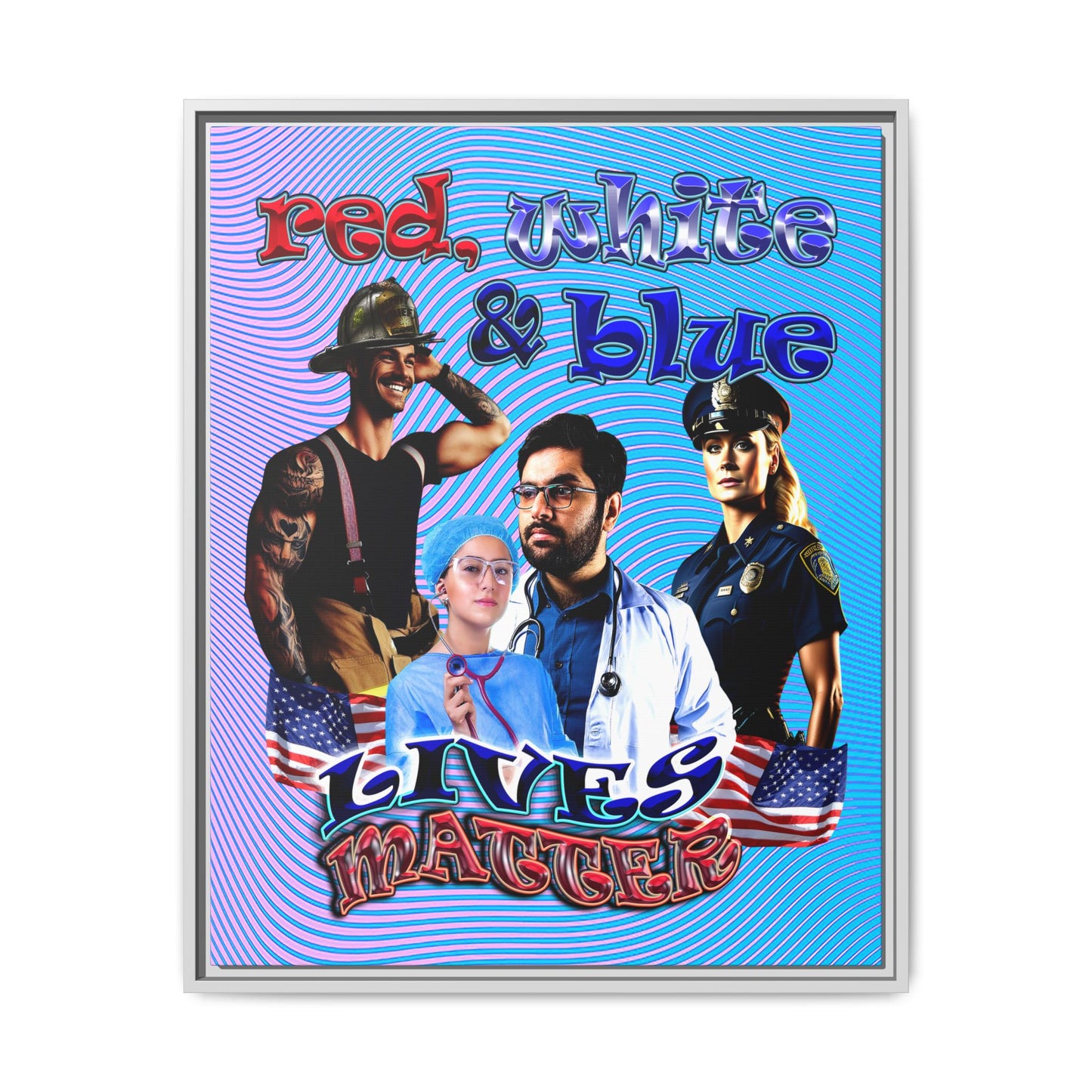 rw&b lives matter - framed canvas art (light blue-purple wave)