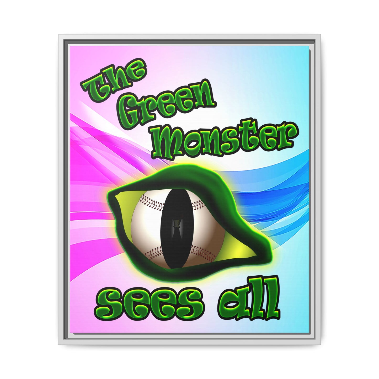 green monster - framed canvas art (light blue-pink wave)