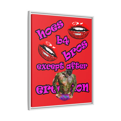 hoes b4 bros - framed canvas art (red)